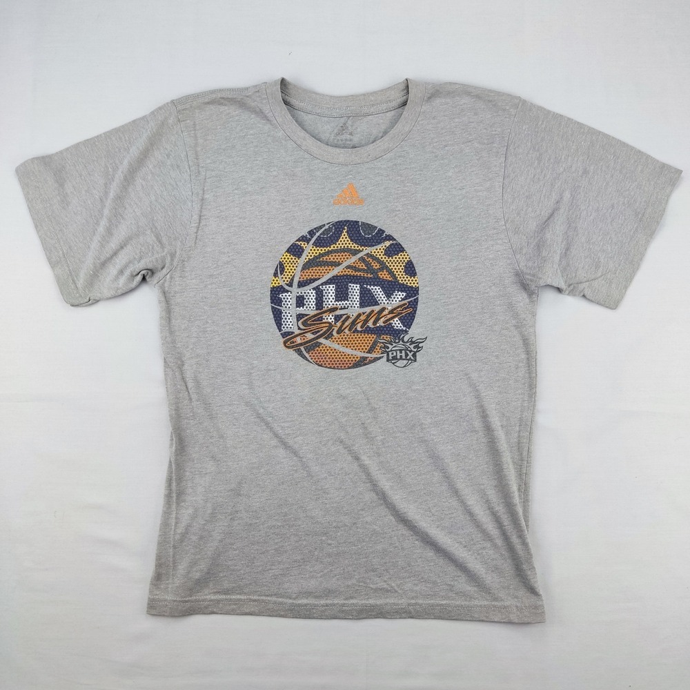 Adidas T-Shirt Men Small Gray Phoenix Suns NBA Graphic Short Sleeve Crewneck Tee